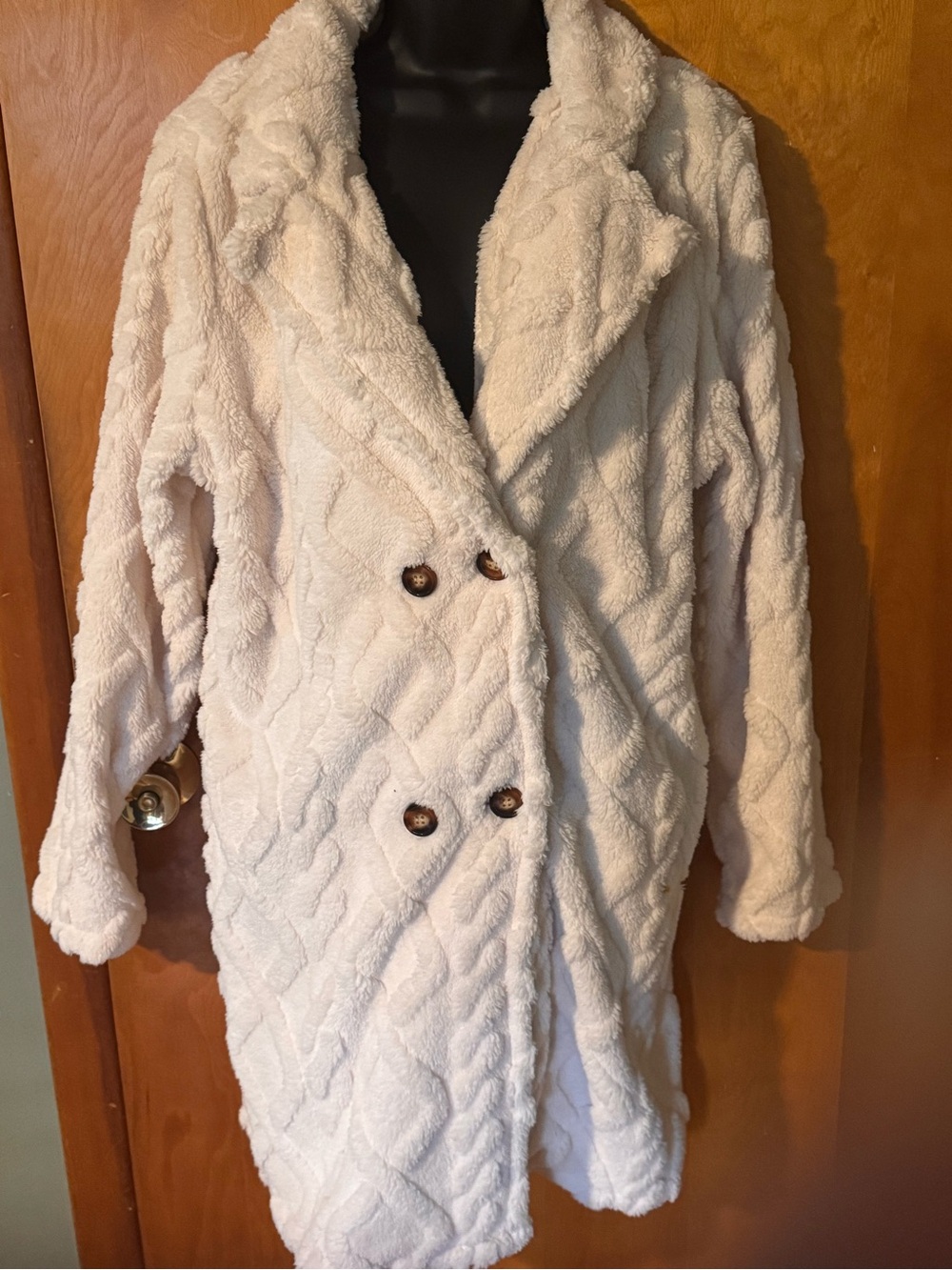 Cream Plush Double-Breasted Teddy Coat